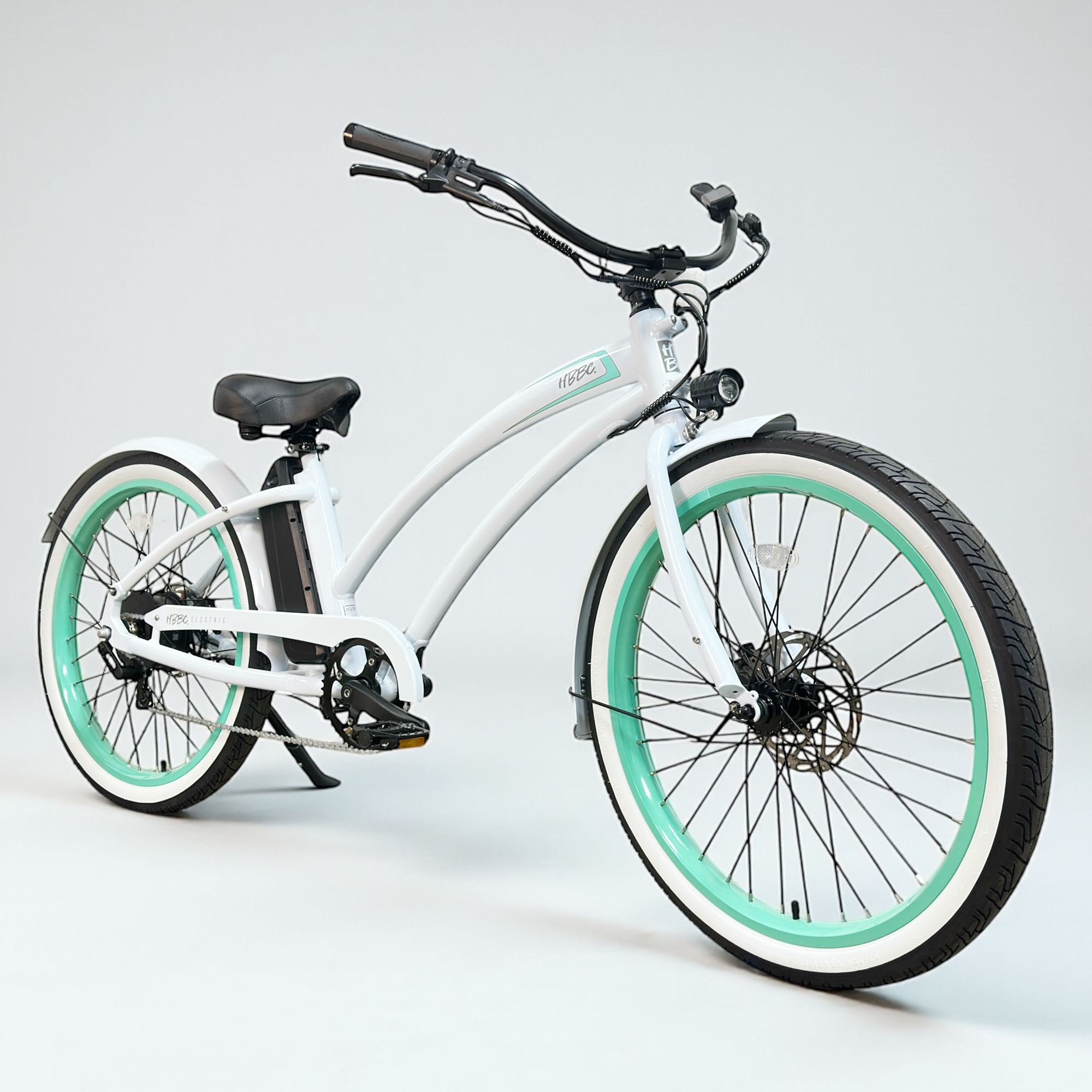 HBBC Women's Electric Cruiser – White/Mint | Huntington Beach