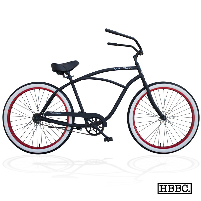 OLD SKOOL Men's Beach Cruiser – FLAT BLACK/RED – Huntington Beach
