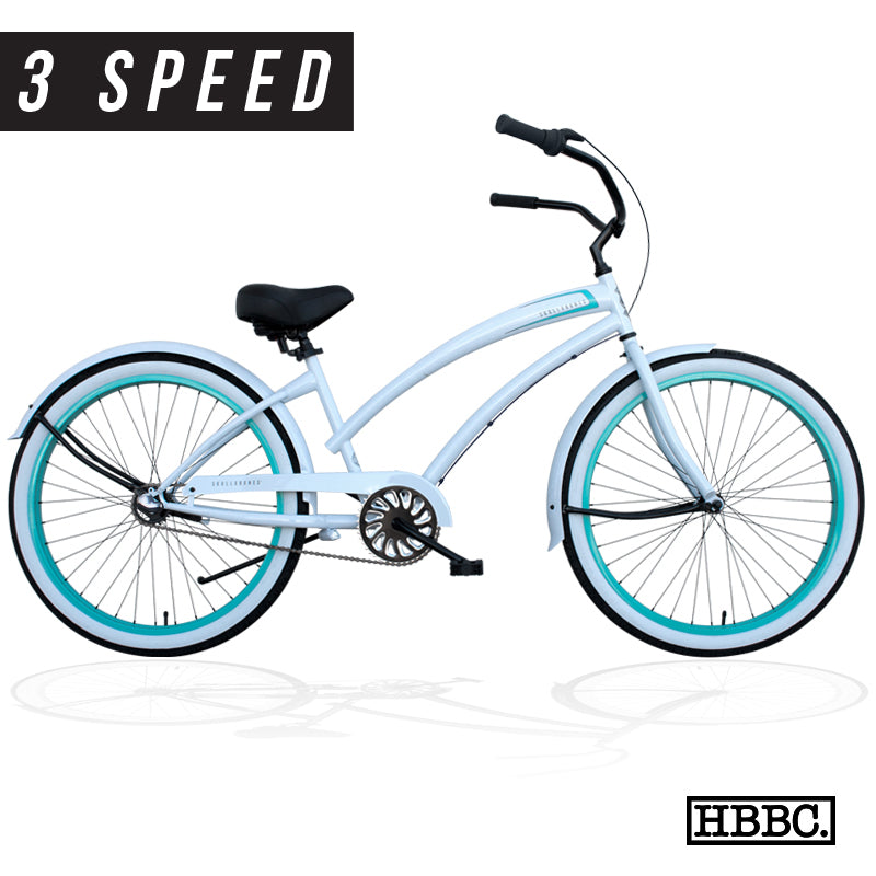 womens 3 speed bicycle SKULLXBONES Women's 3-Speed Beach Cruiser – Rover White/Mint
