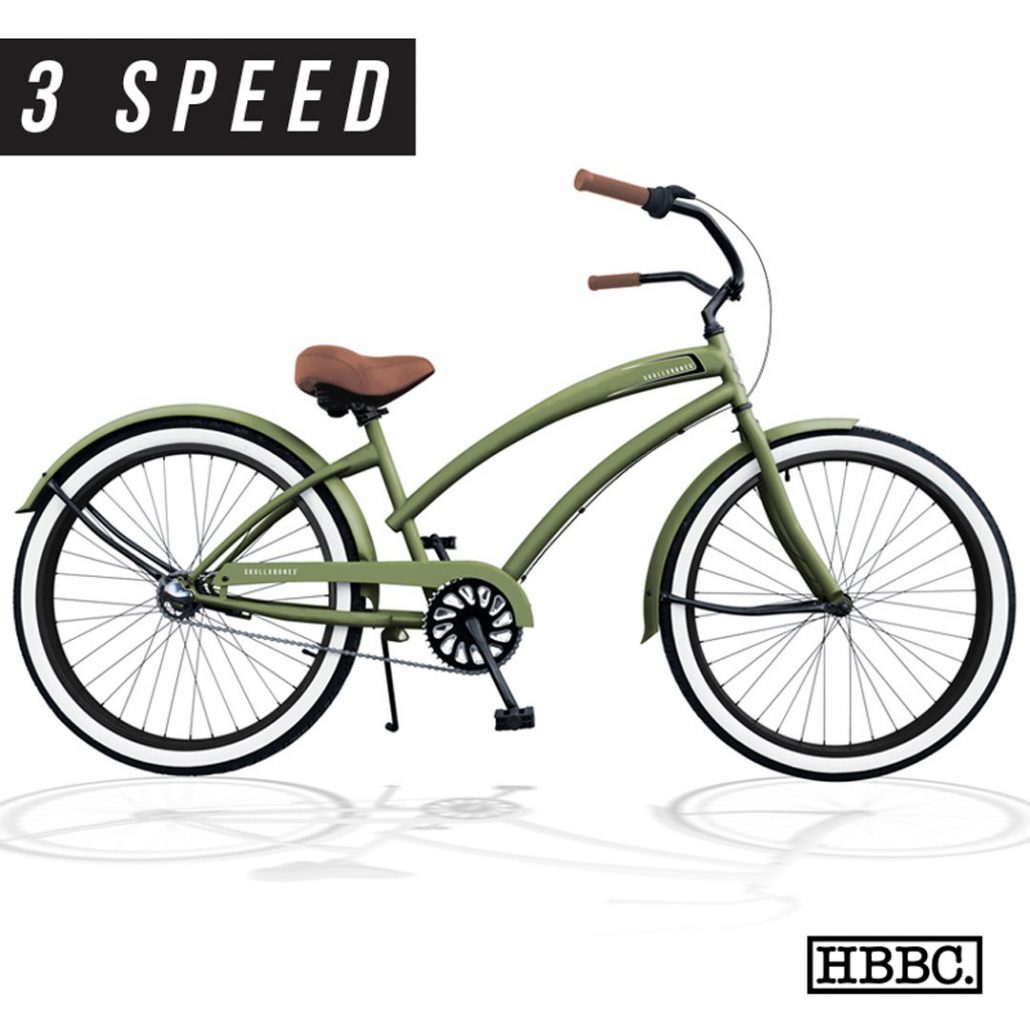 SKULLXBONES Women s Beach Cruiser 3 Speed GLOSS OLIVE Huntington Beach Bicycle Company Inc