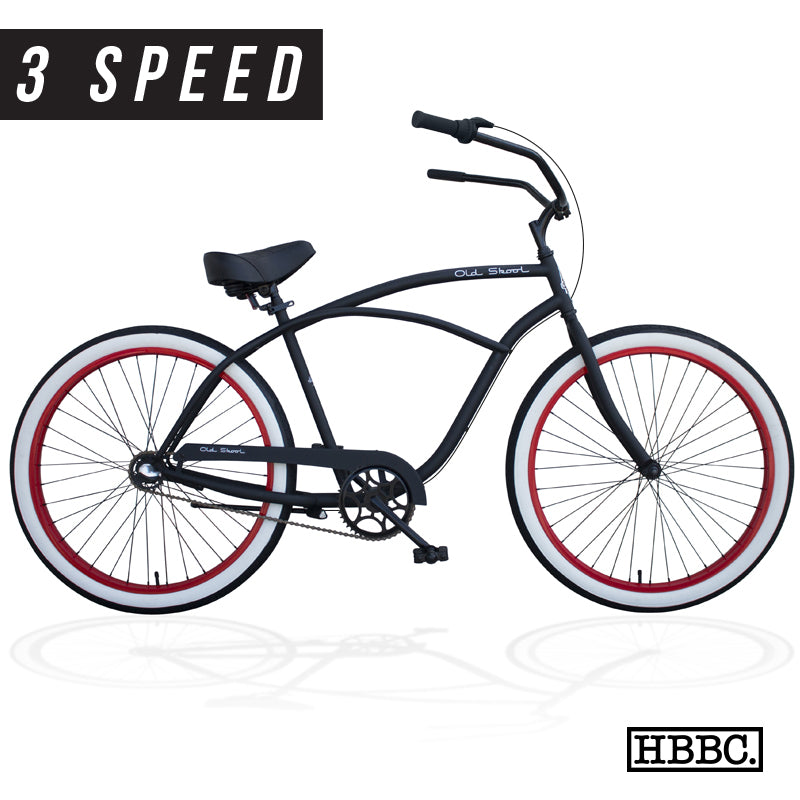 OLD SKOOL Men’s Beach Cruiser 3 Speed - FLAT BLACK/RED image 0
