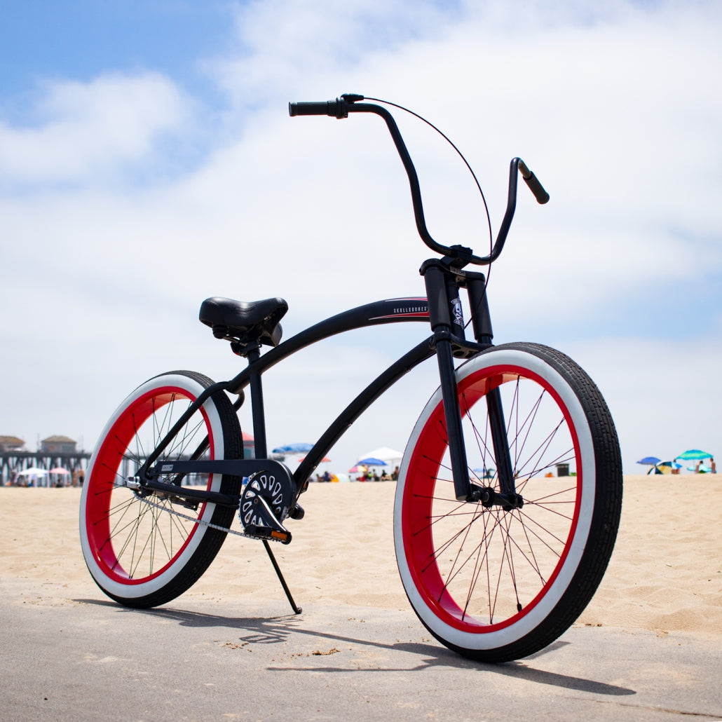 SKULLXBONES Wide Series Men's Beach Cruiser - Black and Red - Huntington Beach Bicycle Company