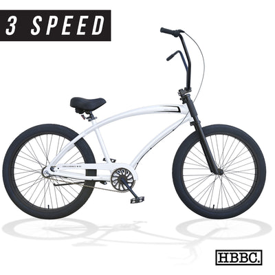 SKULLXBONES Wide Series Beach Cruiser 3 Speed - Rover White and Black - Main View