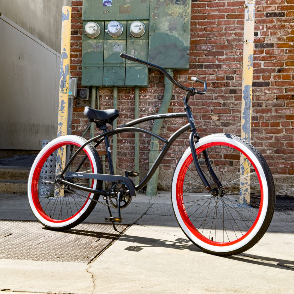 OLD SKOOL Men s Beach Cruiser FLAT BLACK RED Huntington Beach Bicycle Company Inc