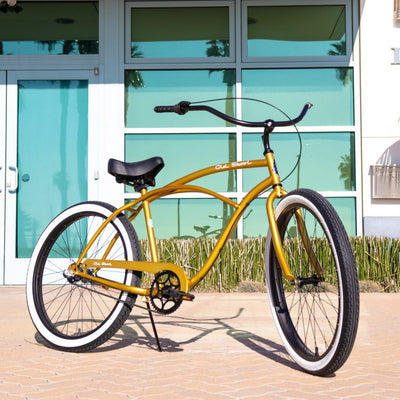 OLD SKOOL Men's 3-Speed Beach Cruiser Metallic Gold – full bike view
