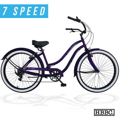 OLD SKOOL Women’s 7 Speed Beach Cruiser – Metallic Black Cherry