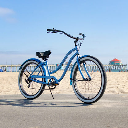 OLD SKOOL Women’s 7 Speed Beach Cruiser – Metallic Sky Blue