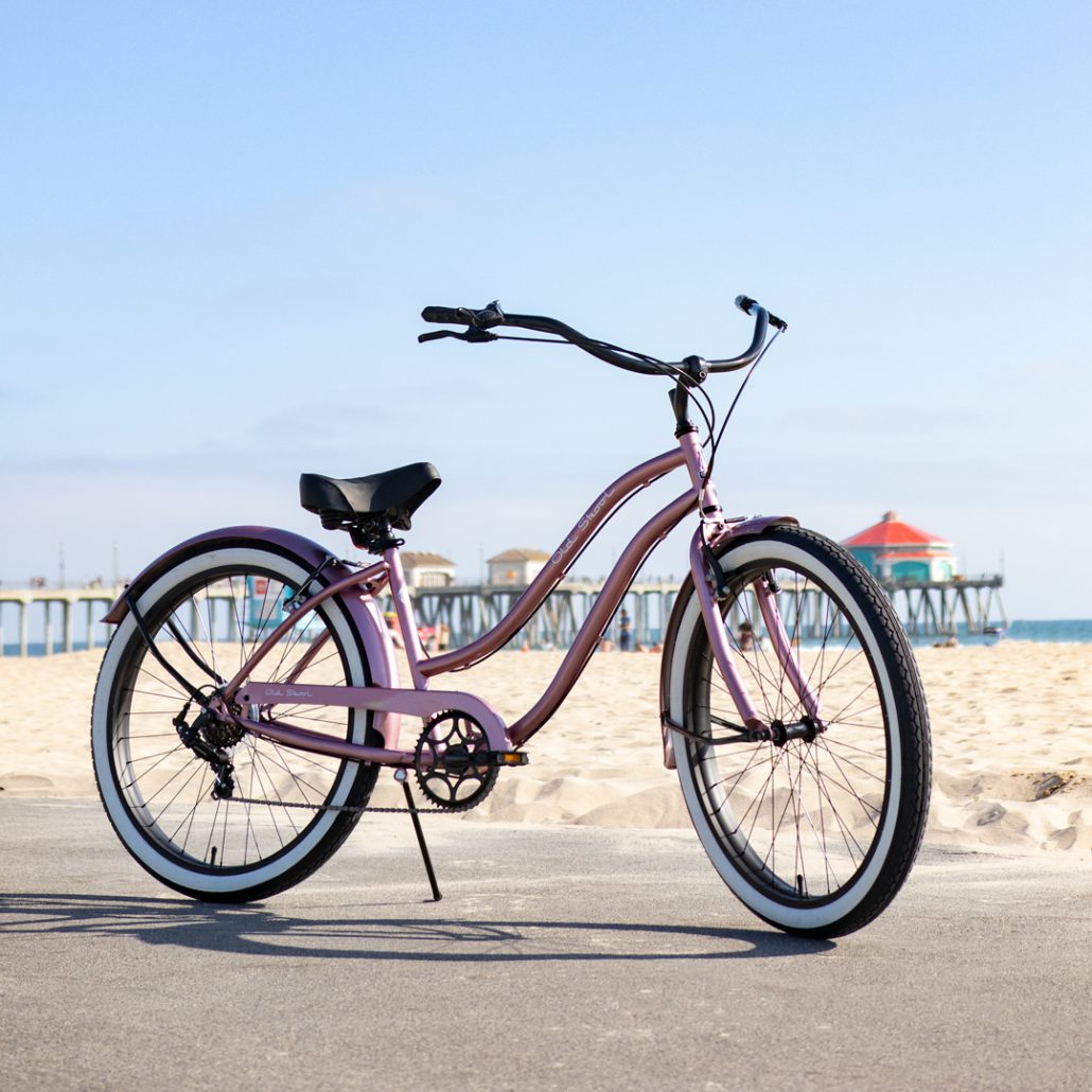 OLD SKOOL Women’s 7 Speed Beach Cruiser – Metallic Rose Gold