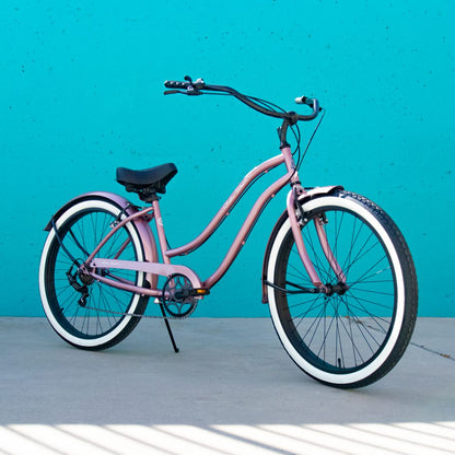 OLD SKOOL Women’s 7 Speed Beach Cruiser – Metallic Rose Gold