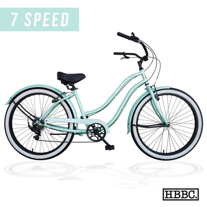 OLD SKOOL Women’s 7 Speed Beach Cruiser – Metallic Seafoam Green