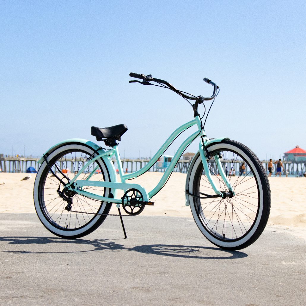 womens cruiser bicycles OLD SKOOL Women's 7-Speed Beach Cruiser – Metallic Seafoam Green