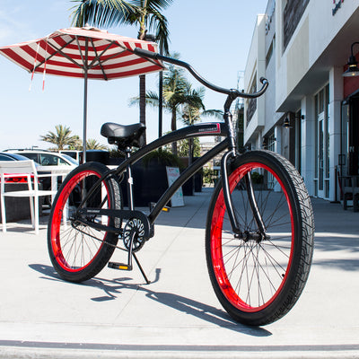 SKULLXBONES Men's Beach Cruiser - Flat Black/Red - Full View