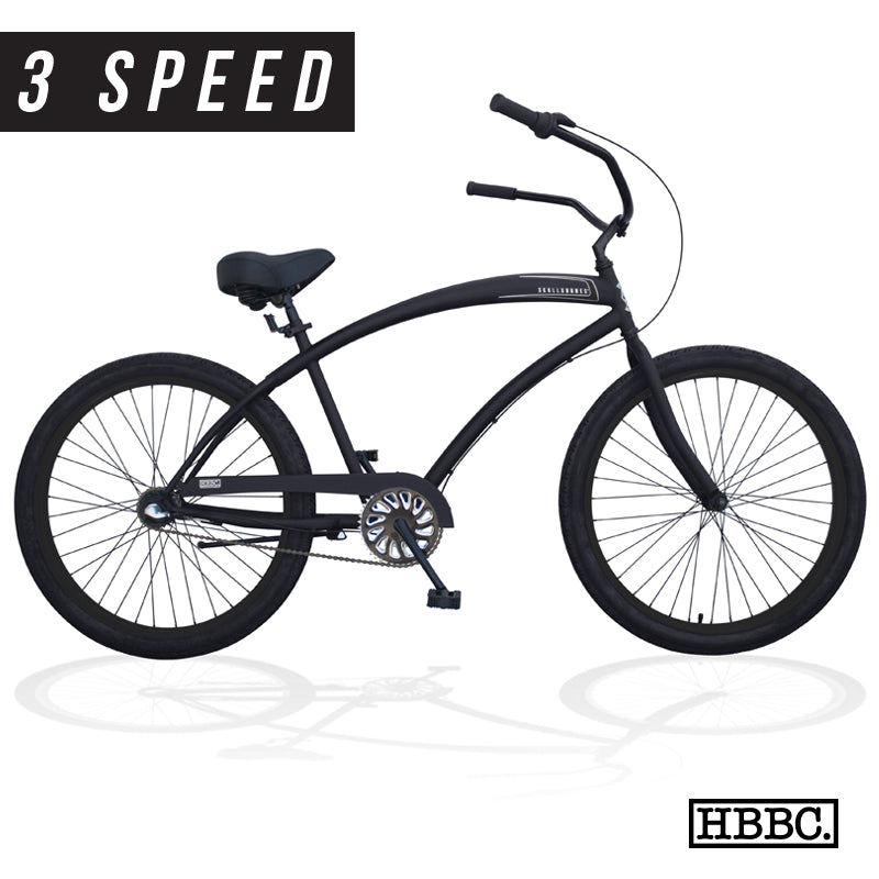 SKULLXBONES Men's Beach Cruiser 3 Speed - FLAT BLACK