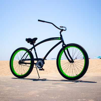 SKULLXBONES Men's Beach Cruiser Flat Black/Green – full bike view