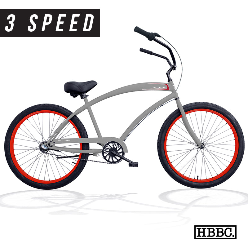 SKULLXBONES Men's Beach Cruiser 3 Speed - FLAT GREY/RED