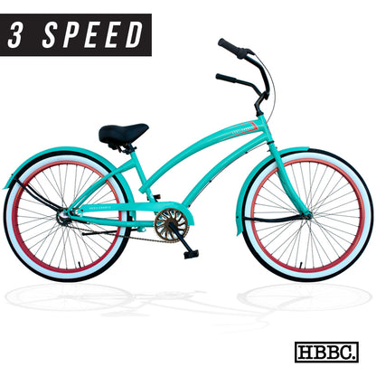 SKULLXBONES Women's Beach Cruiser 3 Speed - MINT/CORAL