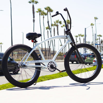 SKULLXBONES Wide Series Beach Cruiser 3 Speed - Rover White - Full View